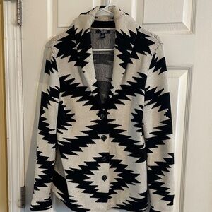 Chaps Black and Cream Geometric Knit Cardigan